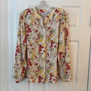 Joan Rivers Cream Blouse with Red and Yellow Floral Design